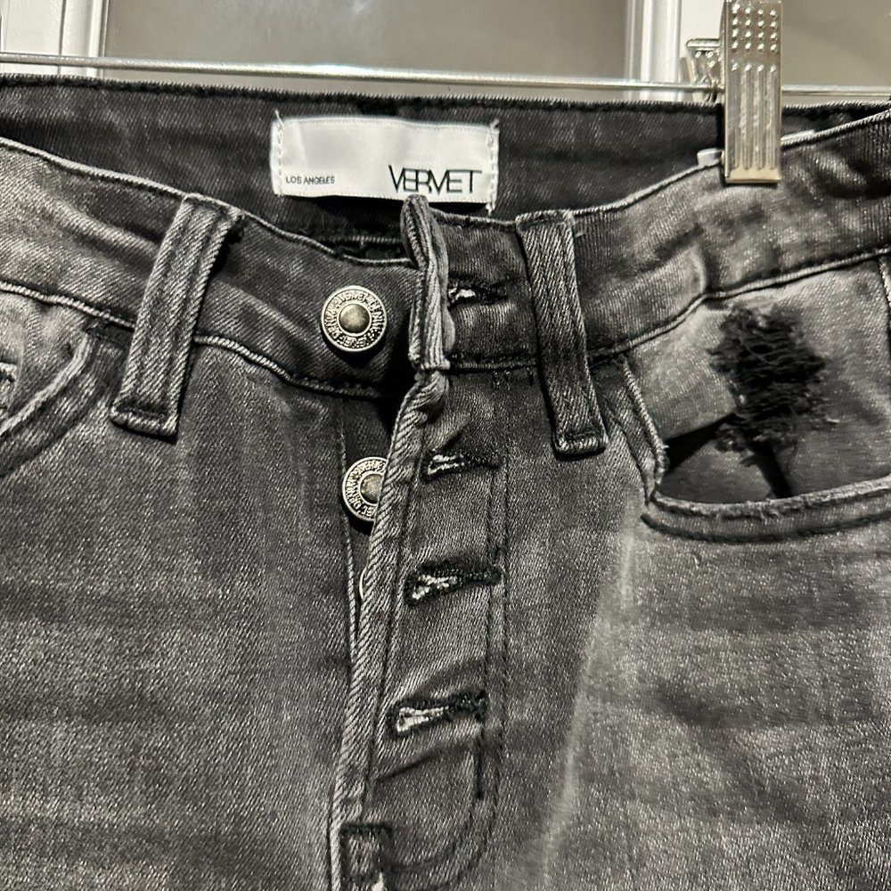 Never Worn! Distressed Button Fly Black Jeans Ver… - image 3